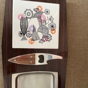 Vintage cheese board set tile wood stainless steel .MCM
